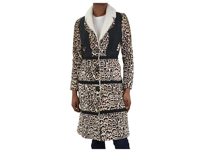 Burberry Brown leopard-print shearling coat - size IT 36 Leather  ref.1066878
