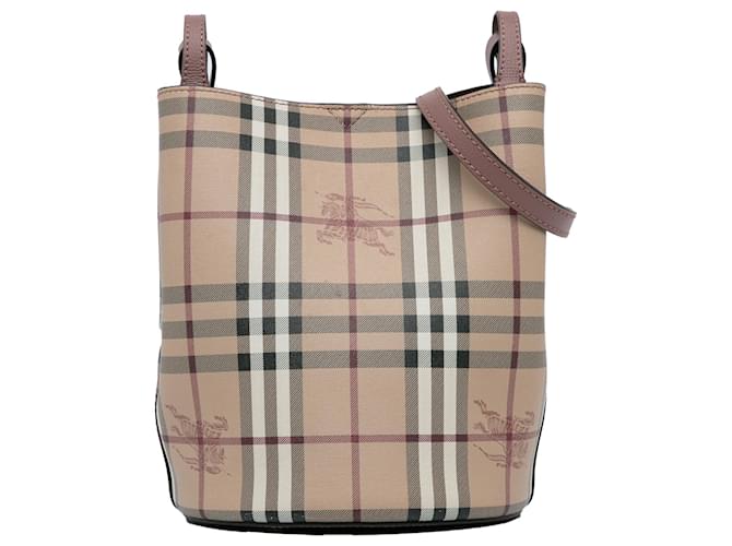 Burberry Brown Haymarket Check Lorne Bucket Bag Beige Leather Cloth Pony style calfskin Cloth ref.1066914 Joli Closet