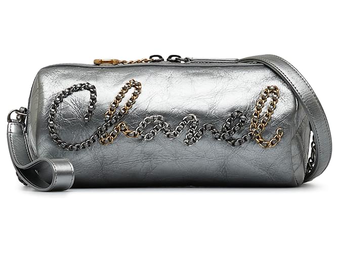 Chanel Silver Written In Chain Bowling Bag Silvery Leather Pony-style  calfskin ref.1066949 - Joli Closet