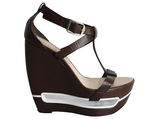 Céline Celine Platform Wedge Sandals in Brown Leather  ref.1067121