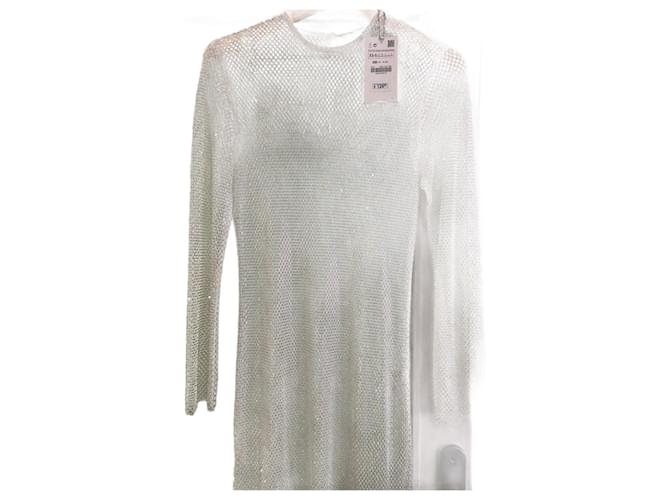Zara robe maxi Synthétique Blanc  ref.1067311