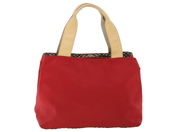 BURBERRY Nova Check Hand Bag Nylon Leather Red Beige Auth ac2171  ref.1067510