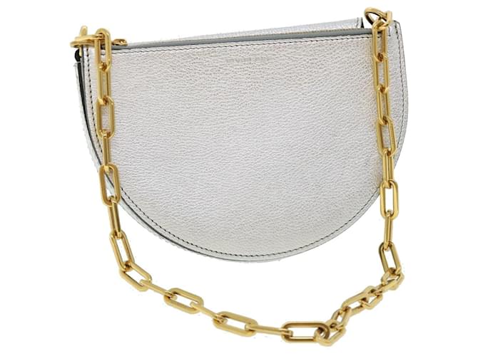 BURBERRY Olympia Chain Shoulder Bag Leather Silver Auth 54029 Silvery  ref.1067557