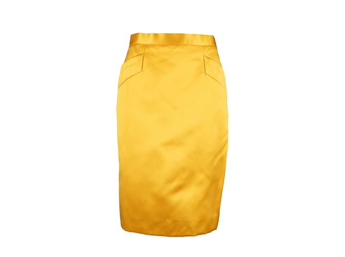 Saint Laurent Rive Gauche Satin Pencil Skirt Yellow Silk  ref.1067579