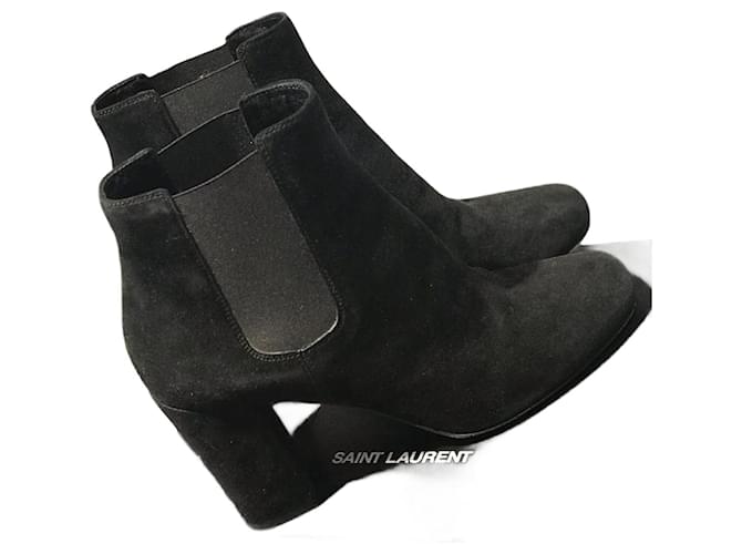 SAINT LAURENT Ankle boots T.EU 37 Suede Black  ref.1067829