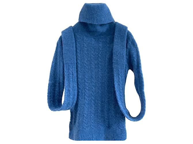 Jacquemus Rollkragenpullover mit sehr langen Ärmeln Blau Wolle  ref.1068023