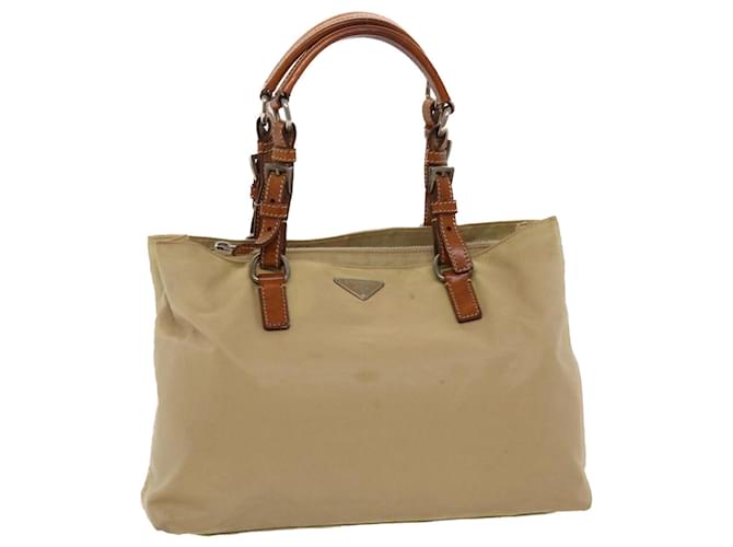 PRADA Hand Bag Nylon Leather Beige Auth bs6563 Brown  ref.1068071