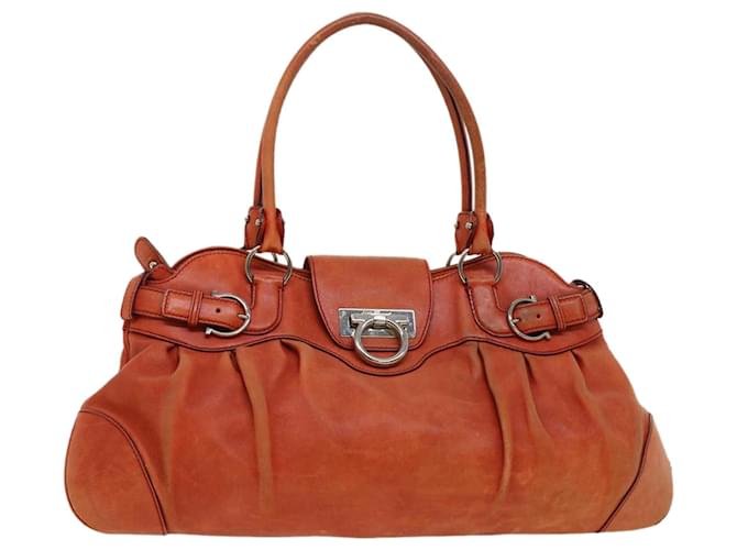 Salvatore Ferragamo Gancini Hand Bag Leather Orange AB-21 5370 auth 44570  ref.1068108