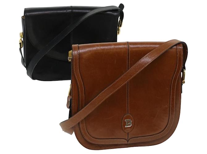 BALLY Shoulder Bag Leather 2Set Black Brown Auth bs5758  ref.1068186