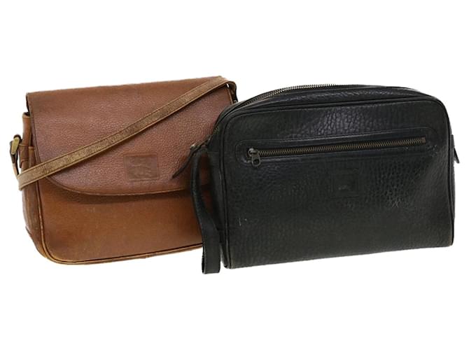 Burberrys Clutch Shoulder Bag Leather 2Set Black Brown Auth bs5344  ref.1068205