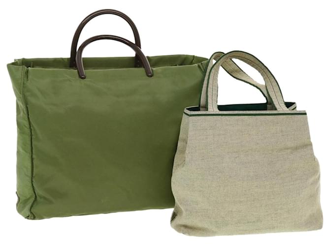 PRADA Hand Bag Nylon Canvas 2Set Green Beige Auth bs5769  ref.1068211