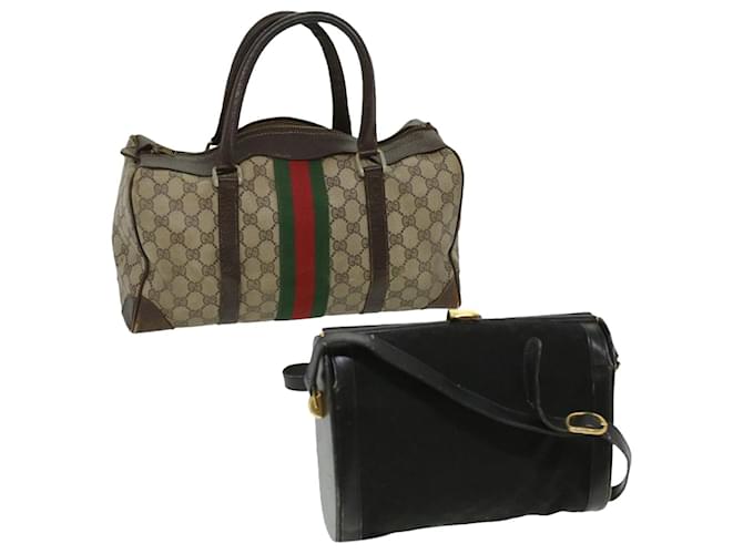 GUCCI GG Canvas Web Sherry Line Hand Bag 2Set Beige Red Green Auth ar8498 Brown Cloth  ref.1068236