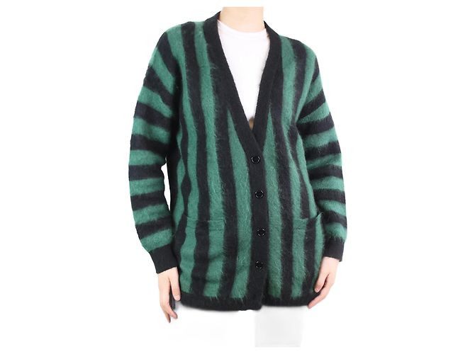 Bella Freud Grün-schwarz gestreifte Strickjacke – Größe XS