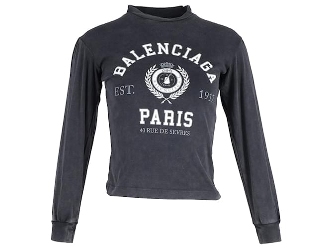 Balenciaga Varsity Logo Print Sweatshirt in Grey Cotton  ref.1068553