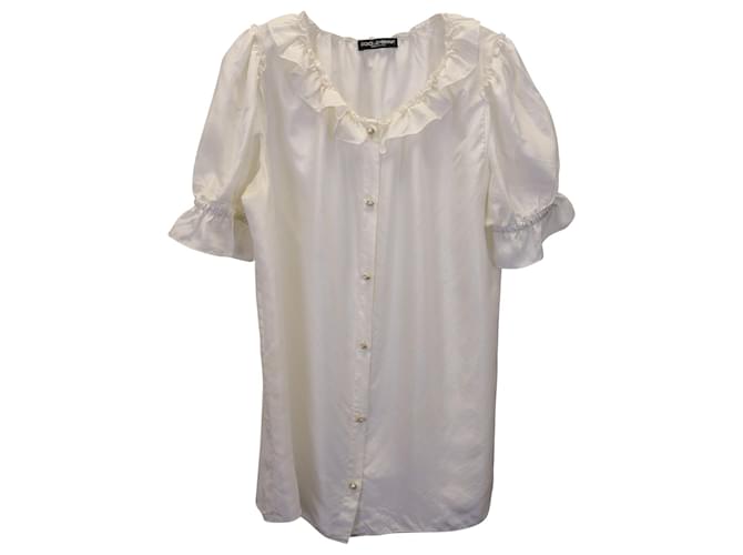Dolce & Gabbana Short Sleeve Blouse in Cream Silk White  ref.1068567