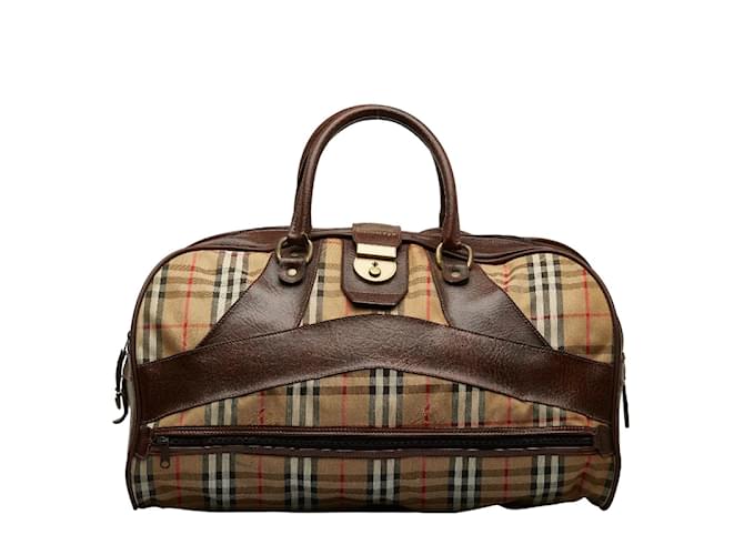 Burberry Haymarket Check Canvas & Leather Travel Bag Canvas Travel Bag in Good condition Brown Cloth  ref.1068594