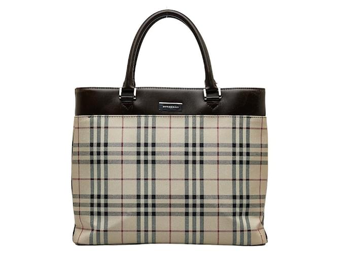 Burberry House Check Canvas Handbag Brown Cloth  ref.1068635