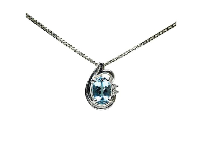 & Other Stories Halskette mit Platin-Diamant- und Aquamarin-Anhänger Silber Metall  ref.1068638