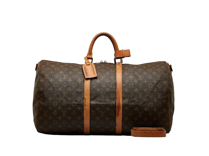 Louis Vuitton Monograma Keepall 55 Bolsa de viagem em lona Bandouliere M41414 em boa condição Marrom  ref.1068642