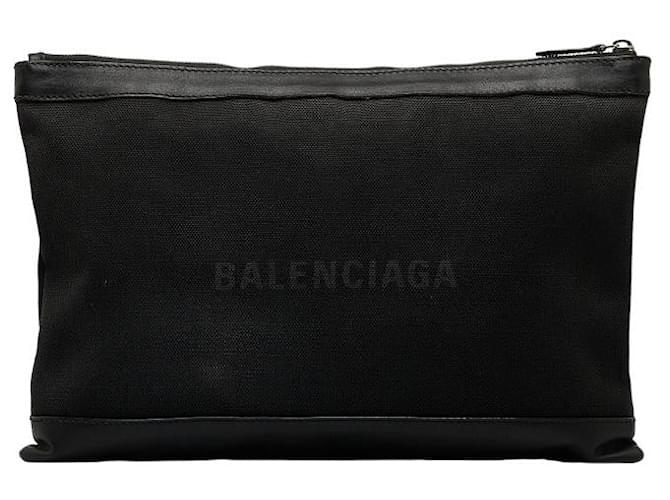 Balenciaga Navy Clip L Canvas Clutch Bag 373840 Black Cloth  ref.1068646