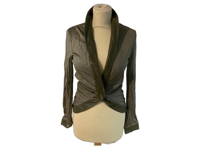 Christian Dior Olive Green Viscose Jacket with Leather Collar