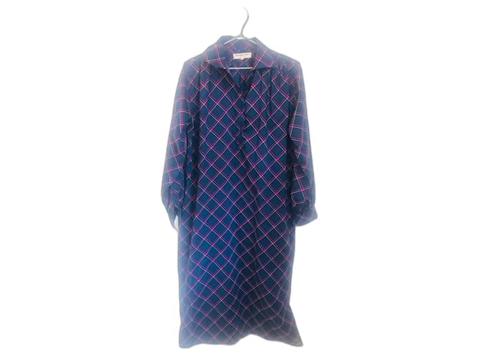 Vestido camisero vintage de Yves Saint Laurent Rosa Azul marino Algodón  ref.1068864