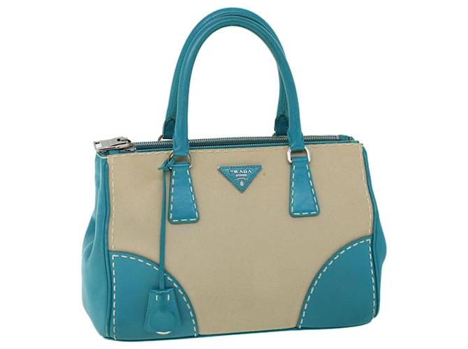 PRADA Hand Bag Canvas Leather Light Blue Beige Auth 54032 Cloth  ref.1068922