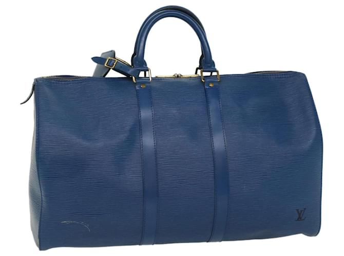 LOUIS VUITTON Epi Leather Blue Keepall 45 Boston Bag