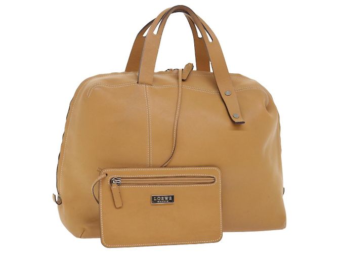 LOEWE Bolsa de mão couro bege Auth ep1652