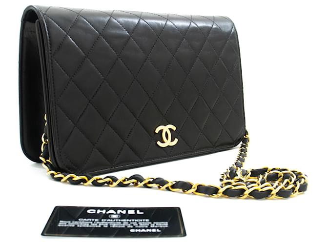 CHANEL Full Flap Chain Shoulder Bag Clutch Black Quilted Lambskin Leather  ref.1068959