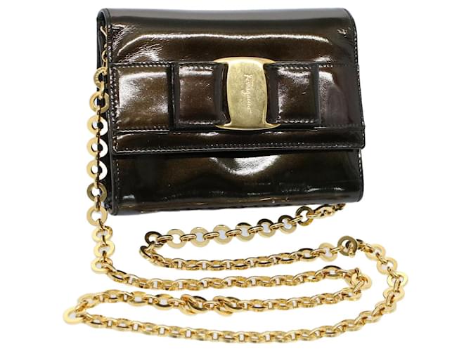 Salvatore Ferragamo Chain Shoulder Bag Patent leather Green Auth cl729  ref.1068967