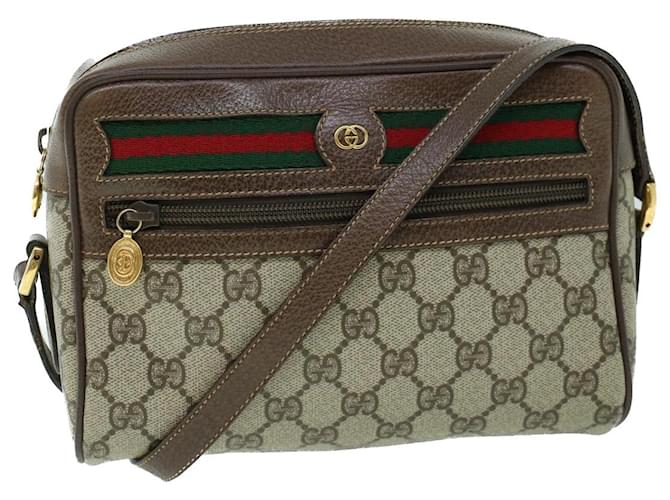 GUCCI GG Canvas Web Sherry Line Shoulder Bag PVC Leather Beige Green Auth 54004 Red  ref.1069016