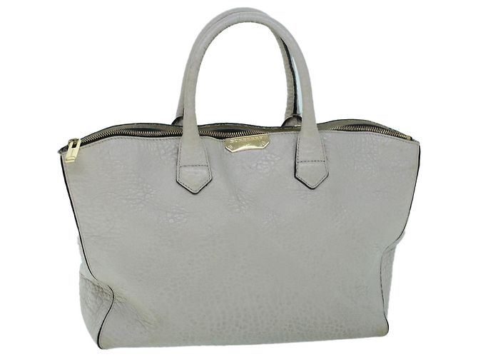 BURBERRY Sac Cabas Cuir Gris Blanc Auth ac2169 Marron