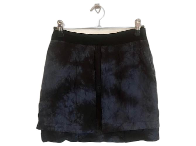 Minifalda 100% The Kooples Seda Azul y Negra Negro Azul oscuro  ref.1069045