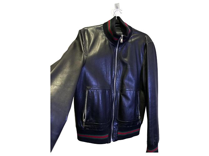 Giacca bomber in pelle Gucci nera Nero
