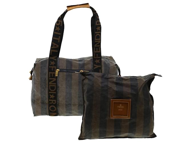 FENDI Pecan Canvas Pouch Shoulder Bag Coated Canvas 2Set Brown Black Auth ti1034 Cloth  ref.1069326