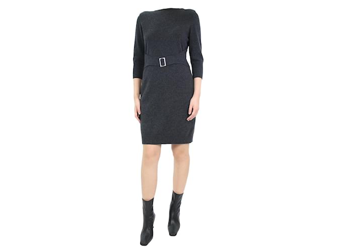 Chanel Graues Kleid aus Wollmischung mit Gürtel – Größe FR 40 Wolle  ref.1069557