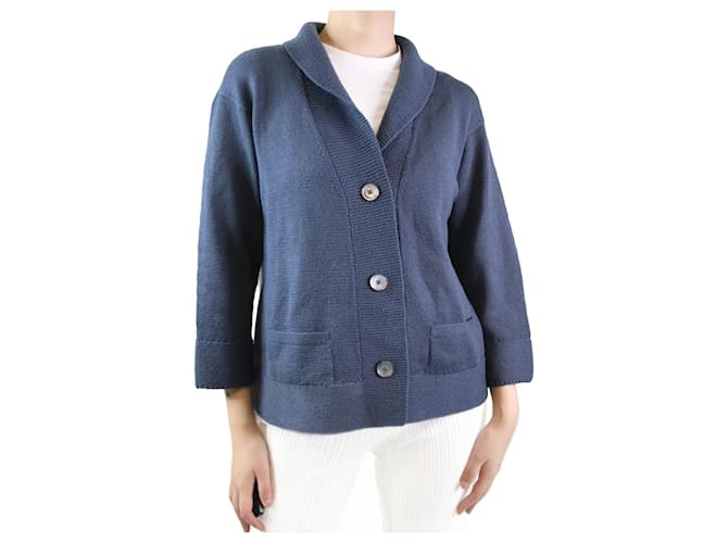 Autre Marque Dark blue wool pocket cardigan - size UK 8  ref.1069559