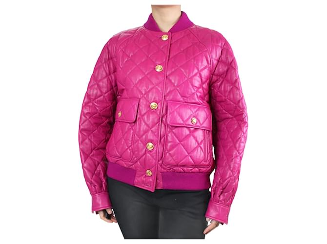 Gucci Magenta quilted leather bomber jacket - size IT 40 Pink  ref.1069569