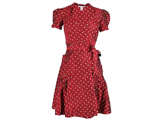 Diane Von Furstenberg Polka Dot Wrap Dress in Red Silk  ref.1069665