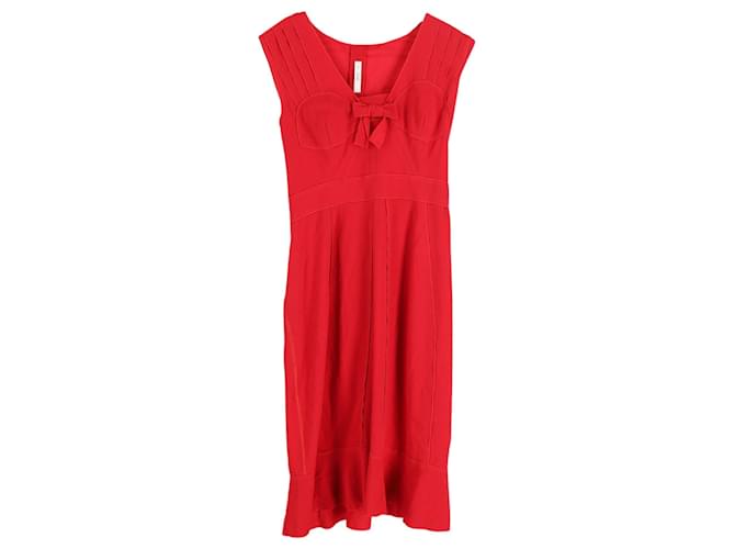 Prada Bow Detail V-neck Dress in Red Polyester  ref.1069668