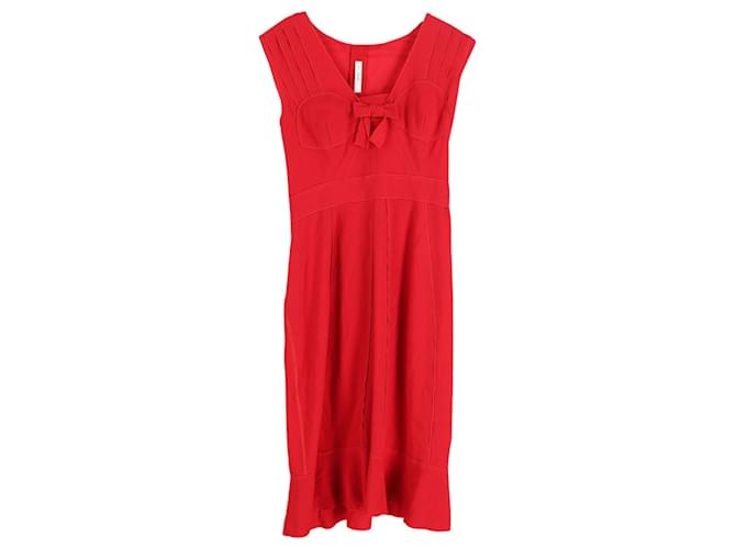 Bow Prada Robe à col en V avec nœud en polyester rouge  ref.1069668