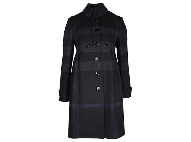 Manteau boutonné à carreaux Burberry en Cupro noir Fibre de cellulose  ref.1069671