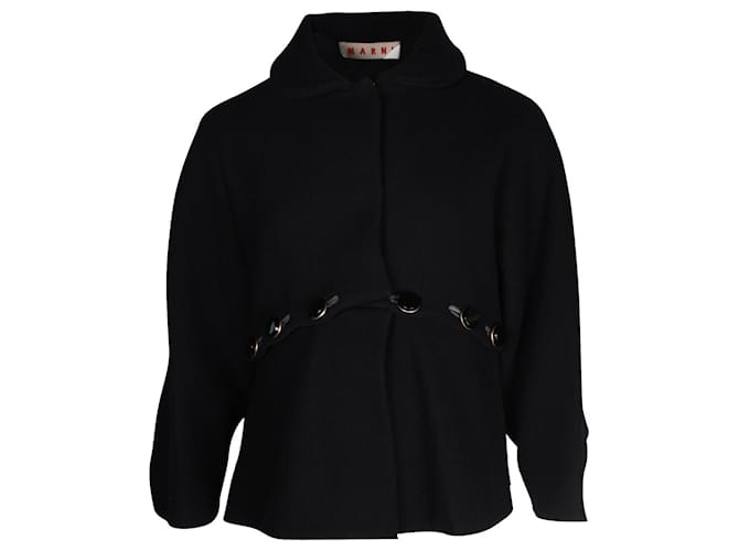 Marni Front-Button Oversized Coat in Black Wool  ref.1069696