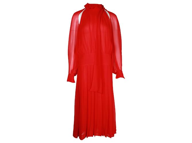 Victoria Beckham Sheer Sleeve Midi Dress in Red Silk  ref.1069709