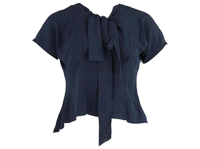 Miu Miu Front Tie Top in Navy Blue Silk  ref.1069714