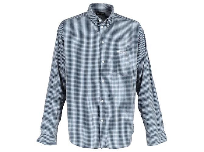 Balenciaga Large Fit Check Shirt in Blue Cotton  ref.1069729