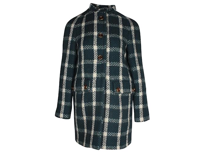 Prada Checkered Coat in Blue Green Wool  ref.1069746