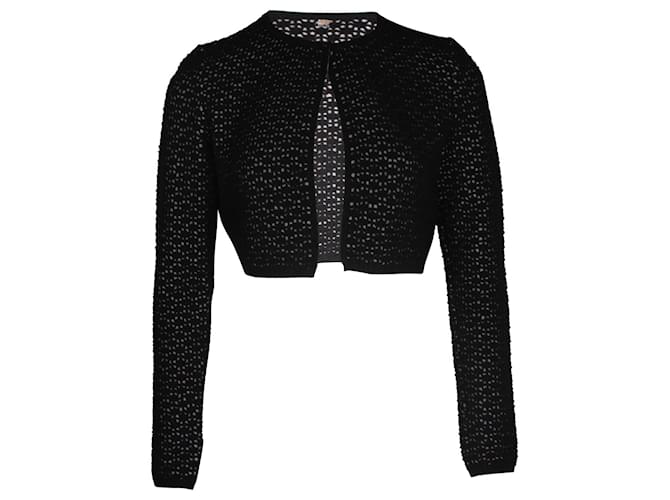 Alaïa Alaia Perforated Cropped Cardigan in Black Wool  ref.1069750