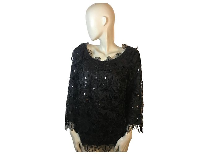 Autre Marque Blusa preta de paetês com mangas 3/4 Preto